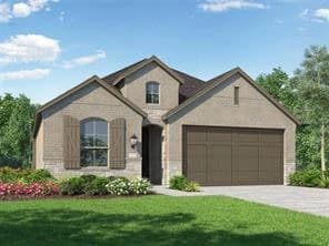 Builder rendering of the one story Highland Homes plan bought in NorthGrove, Magnolia, Texas
